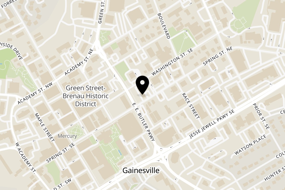 Map showing the location of Gainesville - Sizzling Spices on 317 Spring St SE in Gainesville